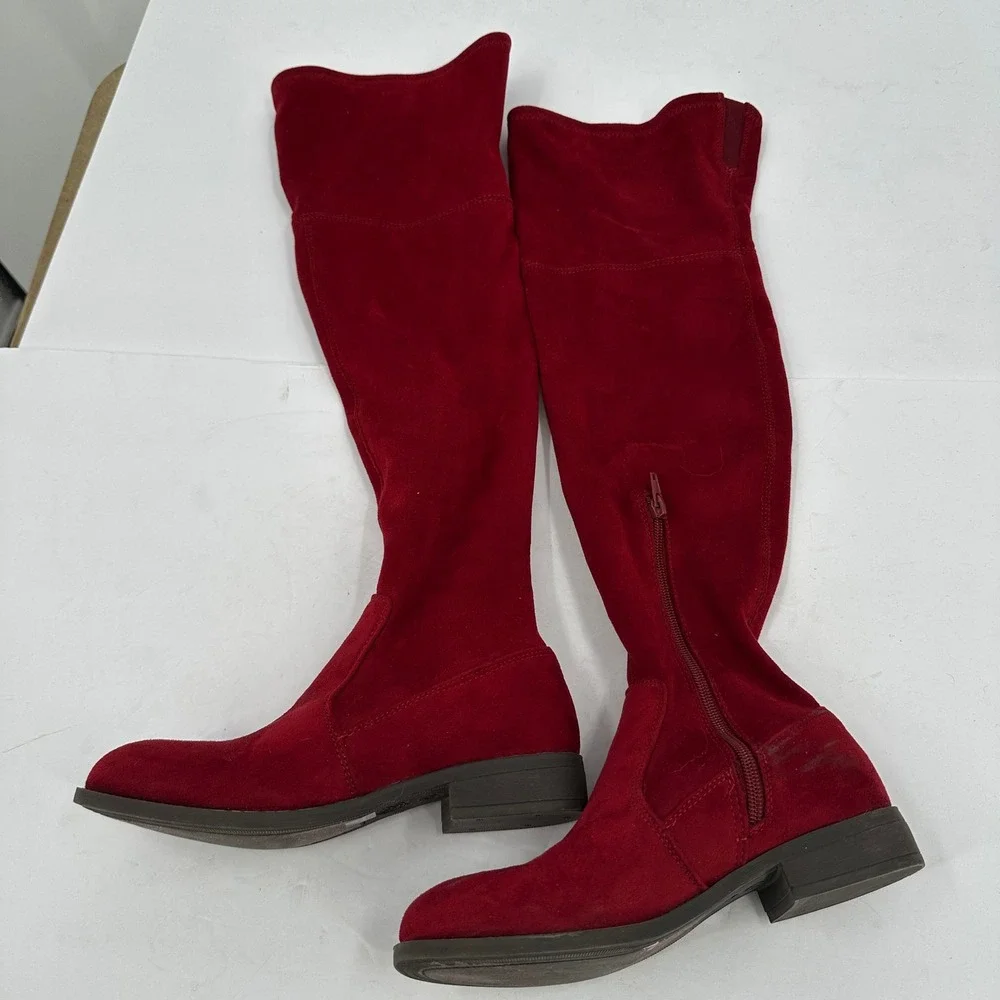 Chinese Laundry Over the Knee Boots Size 6 Red Faux Suede Whimsigoth Boho‎ Chic